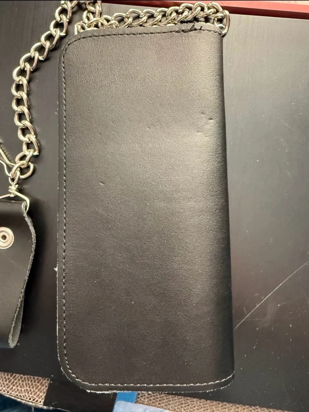 Source Unknown Black Leather Chain Wallet Clutch with Silver Hardware